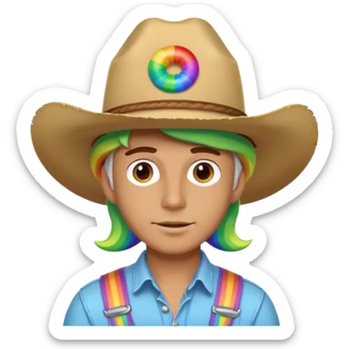 White Cowboy with rainbow hat sticker