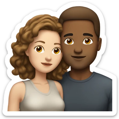 Mixed race man, white woman with shoulder length brown hair kissing  sticker