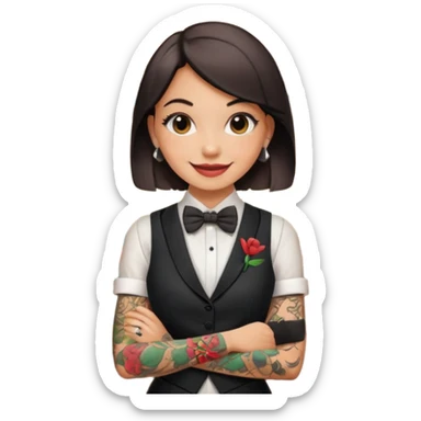 a bartender girl with bow tie and vest, having tattoo















 sticker