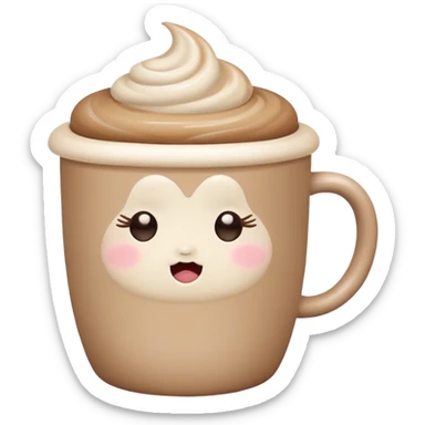 Cute Kawaii Coffee Cup, cozy and warm, a tiny swirl of steam shaped like a heart, round chubby face with a sleepy but content expression, soft pastel brown and cream colors, perfect morning vibes! sticker