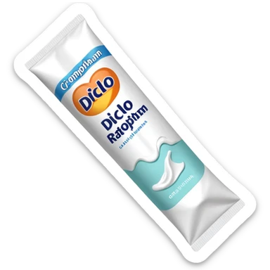 an empty, oversized and totally squeezed out tube of toothpaste labelled "Diclo ratiopharm" sticker