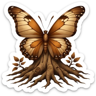Dead butterfly emoji with broken wings weins with tree roots sticker