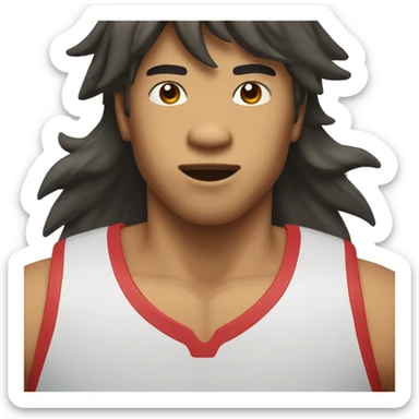 Asian guy with mullet playing basketball big muscles sticker