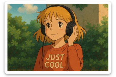 A girl yellow hair brown eyes red Just Cool Women's Long Sleeve Cool T-Shirt listen to the ear sticker