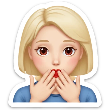 Cœur dans les yeux + main devant la bouche et joue qui rougissent  sticker