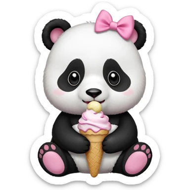 Cute Panda with pink bow eating and ice cream  sticker