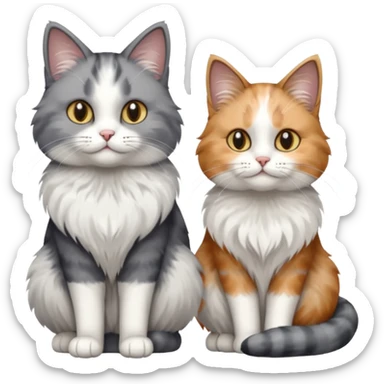 a very fluffy grey and white cat sitting next to another cat sticker