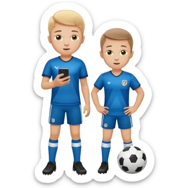 A white child is holding a phone and playing football at the same time. sticker