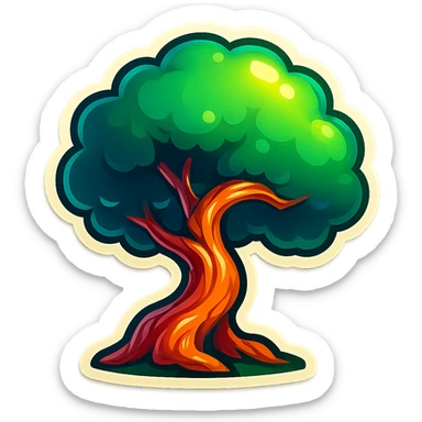 Create a tree as shown in the reference with simple drawing style, clear black outlines, distinct shadows and highlights, no smooth color transitions, in the retro stickers style. sticker