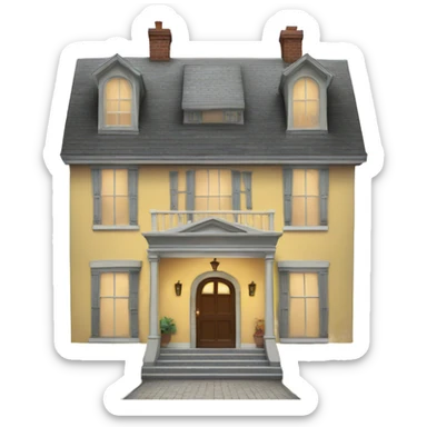 A very large house with the front door open, inside is a letter sticker