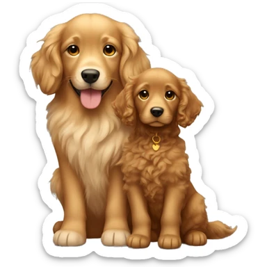 Tan skinned girl with  long brown curly hair with a golden retriever puppy sticker