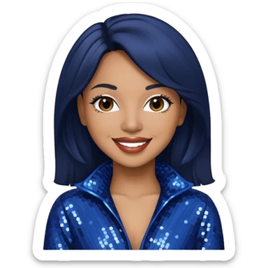 Monica, R&B Singer with dark brown hair, dark blue sequin outfit sticker