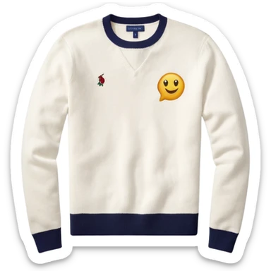 Ralph Lauren crew neck white sweater with small polo logo, emoji style sticker