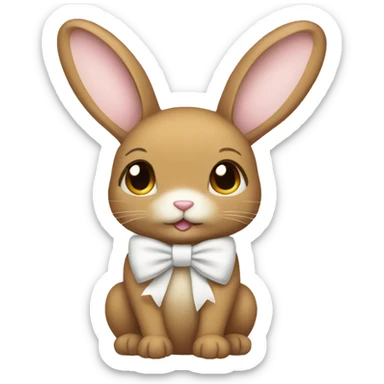 Light brown bunny full body white bow sticker