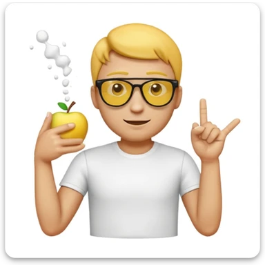 3D apple-style emoji of a man in the Salt Bae pose, sunglasses, white t-shirt, black pants, sprinkling salt from raised fingers over bent elbow, yellow emoji skin, triangle eyes, confident smirk, white background, glossy finish sticker