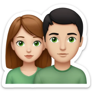 A boyfriend with light brown hair and green eyes next to his girlfriend with black eyes and black hair sticker