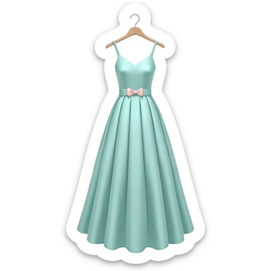 A 3D cartoon long elegant dress neatly displayed on a hanger, soft lighting, smooth fabric texture, Memoji-style rendering. sticker