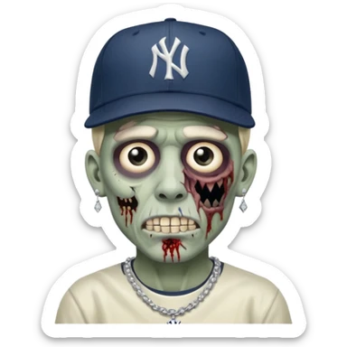 Zombie con aretes con una gorra new York yankee y una cadena de diamante hombre sticker