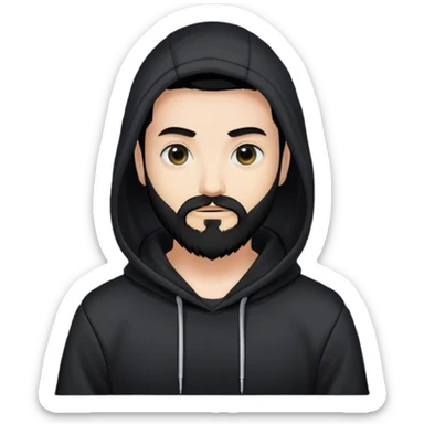 hackeur blanc cheveux noir barbe et capuche noir à côté d'un server ia sticker