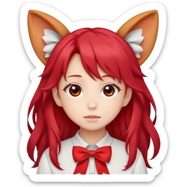 cute anime girl with ears, red blowing hair sticker
