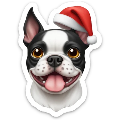 Boston terrier dog with Santa hat on  sticker