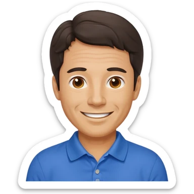 middle aged man, wavy dark hair, wearing a polo shirt, smiling sticker