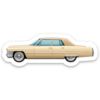 Simplified beige 1966 Cadillac DeVille, minimal design with clean outlines, 30-degree angle, reduced to basic shapes, recognizable silhouette with few details, iOS emoji style sticker