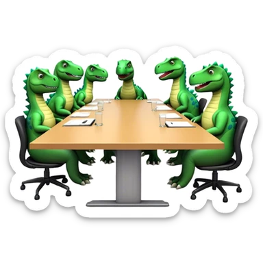 office dinosaurs sitting along the conference table sticker
