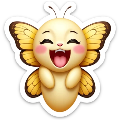 Cinematic Adorable Yawning Butterfly Portrait Emoji, Head tilted slightly with a dramatic, wide-open yawn, showcasing a delicate, softly fluttering body with gently drooping wings and sleepy, half-closed eyes, Simplified yet irresistibly cute features, highly detailed, glowing with a soft, cozy luminescence, high shine, relaxed yet expressive, stylized with a dash of whimsical floral charm, soft glowing outline, capturing the essence of a drowsy butterfly that appears ready to rest its wings for a nap! sticker