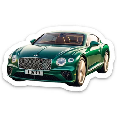 Bentley Continental GT (2022) – cinematic-realistic Bentley Continental GT emoji, its deep emerald green paint reflecting the golden hour sunlight as it cruises along a coastal highway. The roar of its W12 engine builds as it accelerates, the plush leather interior offering an unmatched blend of luxury and performance. sticker