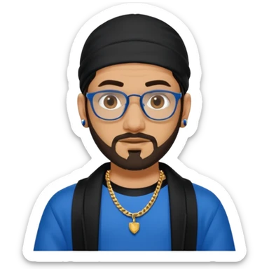 Hassan B from Ali G Indahouse with dark brown long hair and short beard, blue and black outfit sticker