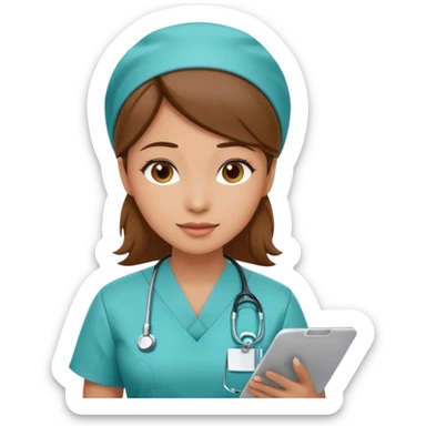 A female office worker who undertakes the work or tasks to respond to the customer's sales request, no head headsets or telephones. Can you add a medical background to better set the context? sticker