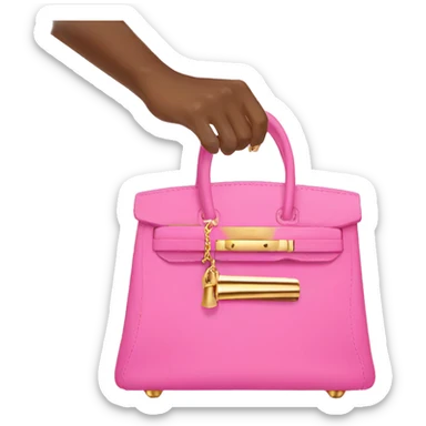 hand with gold nails holding pink birkin bag sticker