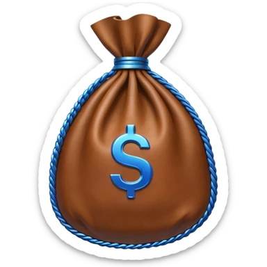 brown money bag with a blue coin  sticker