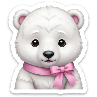 baby white polar bear with pink ribbon sticker
