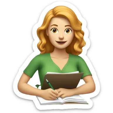 strawberry blonde woman writing in journal sticker