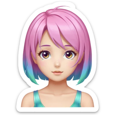 Gorgeous Beautiful Blushing Petite Colorful-Shiny-Pastel-Fairy-Soarkle-Anime-Lady with beautiful gradient pastel hair aesthetic sticker