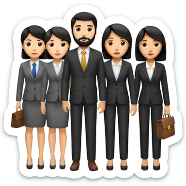 4 people, one man with beard, one man and two women,yellow skin office style,black hair,  sticker