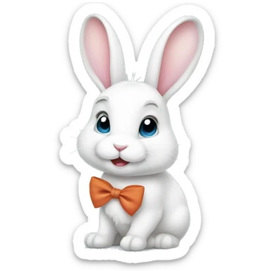 Cute white small rabbit with with a bow on his head and cute eyes sticker