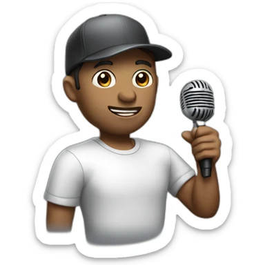 Stand Up actor with a silver microphone in the hand and in a dark cap sticker