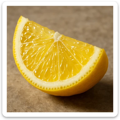 realistic lemon wedge, close-up view, translucent pulp, bright reflections sticker