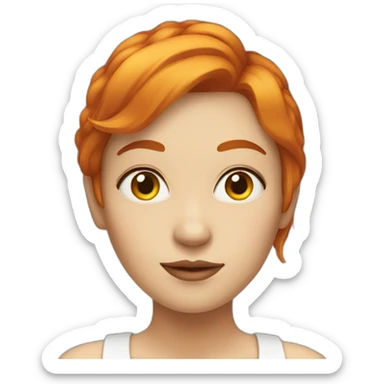 women, red hair and yellow decoloration at the tip, with a very white skin sticker