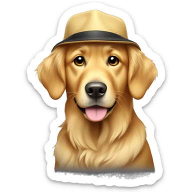 Golden retriever wearing backwards hat sticker