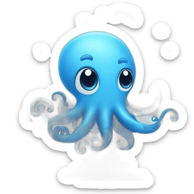 cute blue kraken with adorable face with many hearts sticker