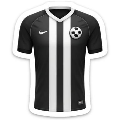 Soccer jersey emoji, cartoon emoji style, front view, black football shirt with a bold vertical white stripe in the center, clean and minimal design, no logo, no sponsor, short sleeves, black round collar, sticker