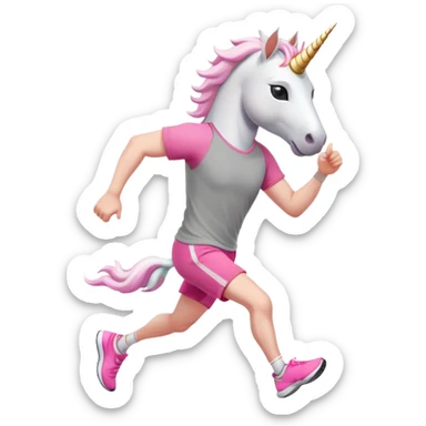 friendly anthropomorphised male white unicorn in grey shorts and pink t-shirt, wearing dark sunglasses, jogging upright in a relaxed pose sticker