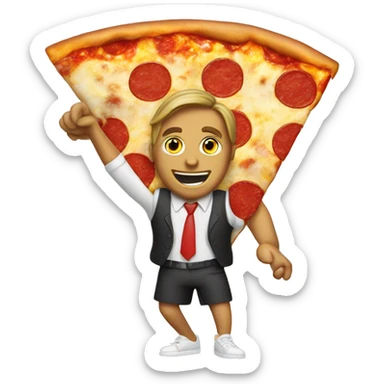 Man surfing on pizza wearing a skirt sticker