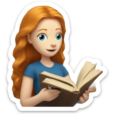 ginger girl with blue eyes reading a book with records around sticker
