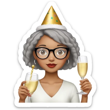 Light skinned Black girl with glasses short natural gray haircut celebrating new year’s  sticker