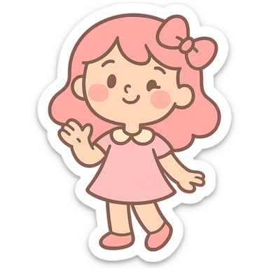 pink girly girl with soft colors and cute expression in pastel toon style sticker